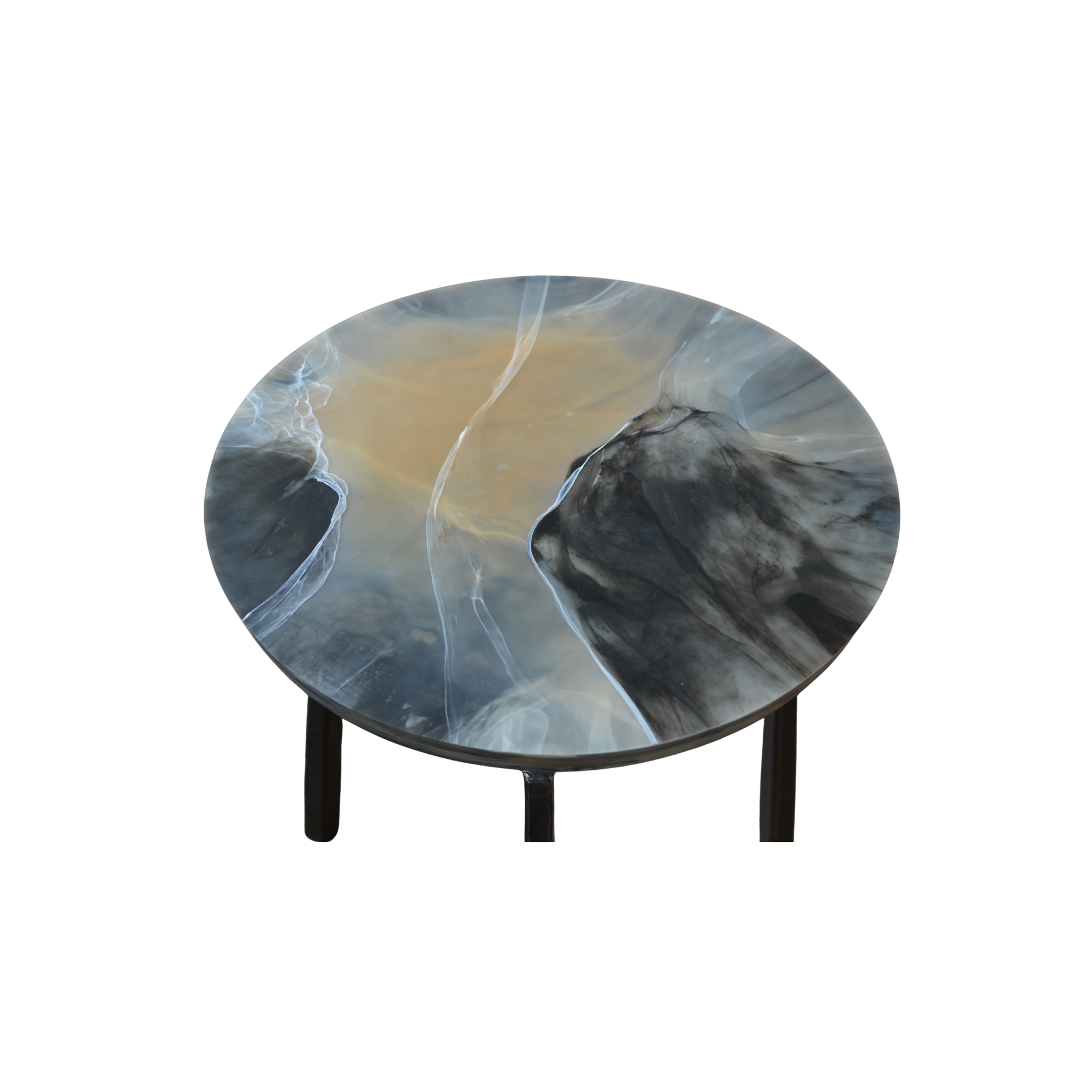 Recycled Plastic & Forged Steel Large Marbled Side Table - Caramel