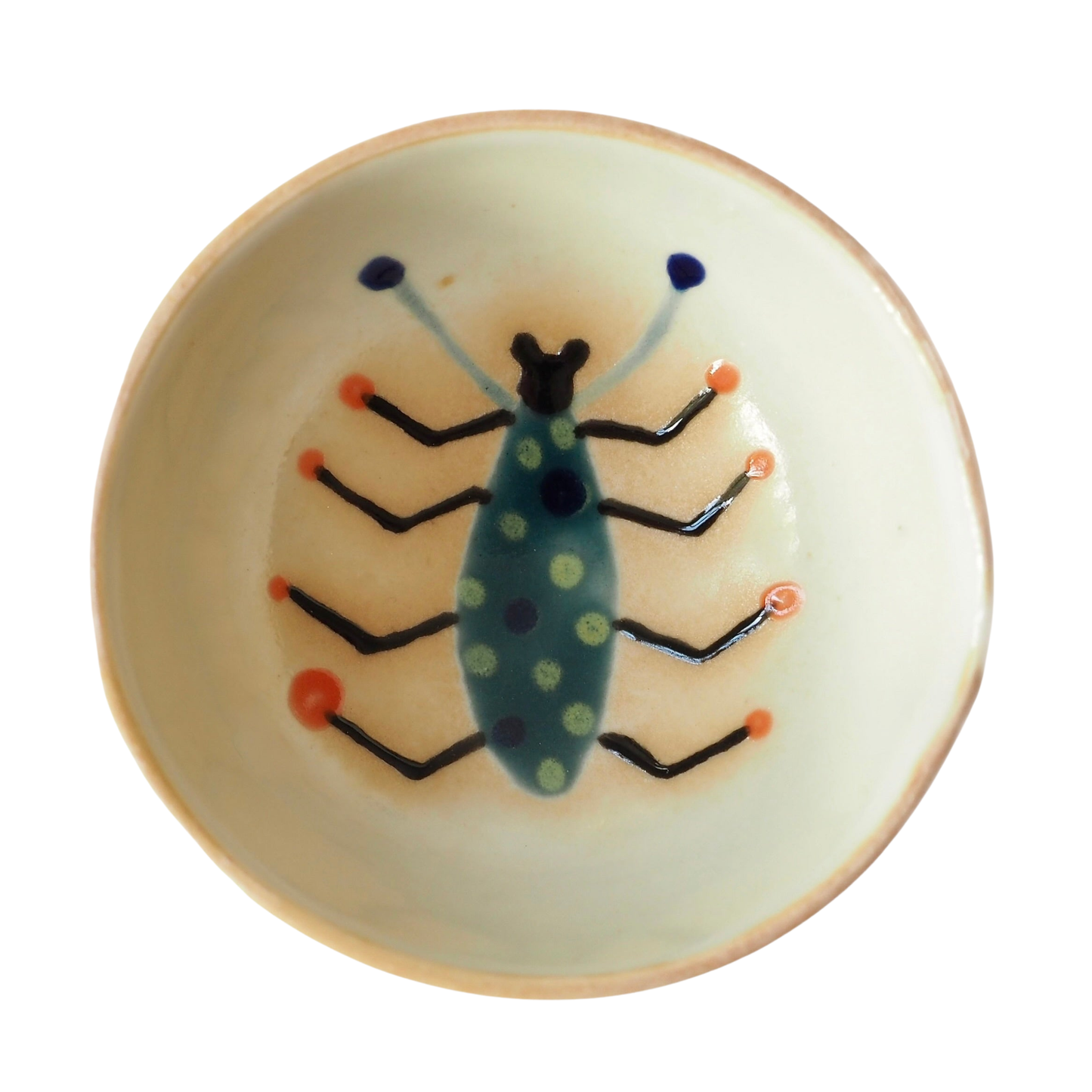 Handmade Mini Green Spotted Beetle Porcelain Ceramic Ring Dish