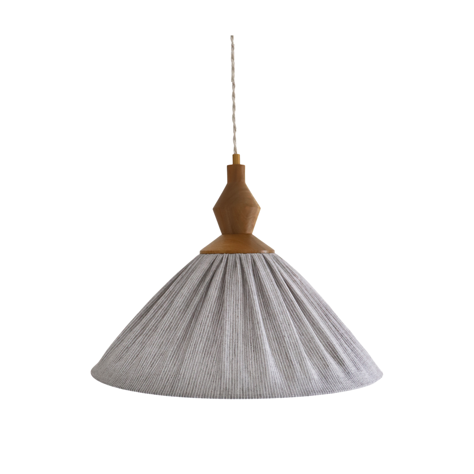 Olga Pleated Linen and Cotton Pendant Light - Fine Stripes Classic Grey