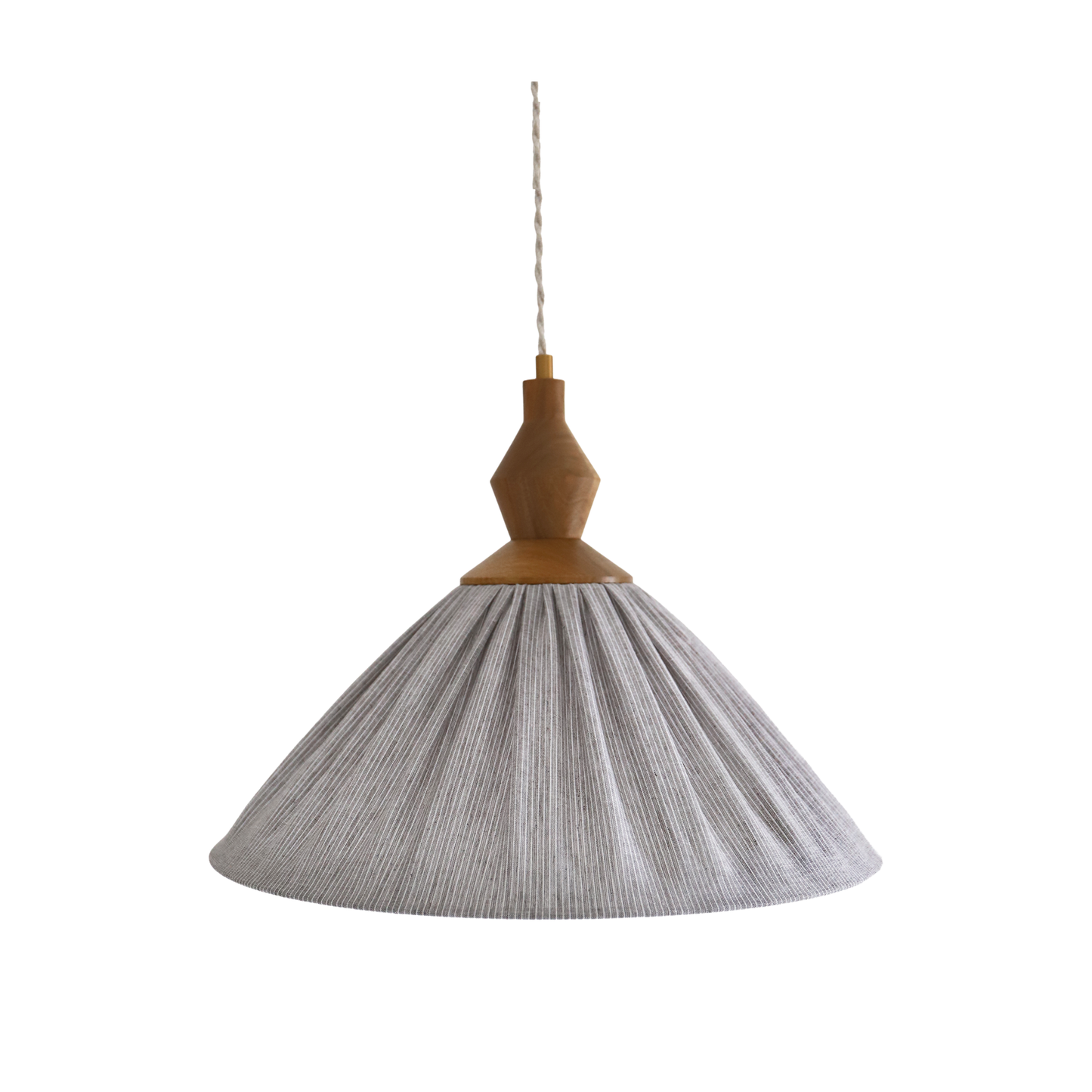 Olga Pleated Linen and Cotton Pendant Light - Fine Stripes Classic Grey