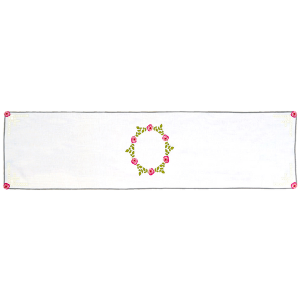 Hand Embroidered Rose Reverie Table Runner 16.5" × 67"