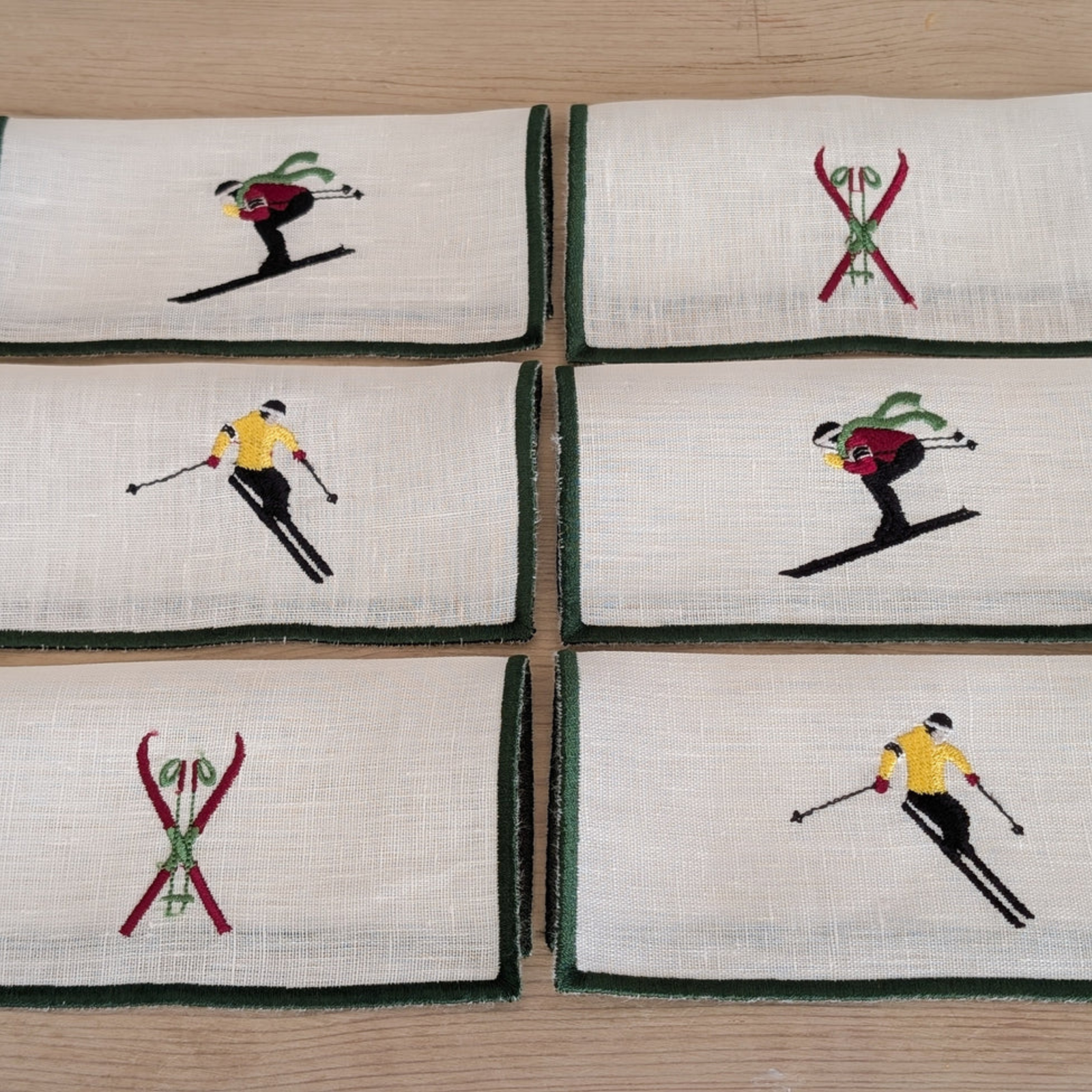 SKI Embroidered Cocktail Napkins (Set of 6)