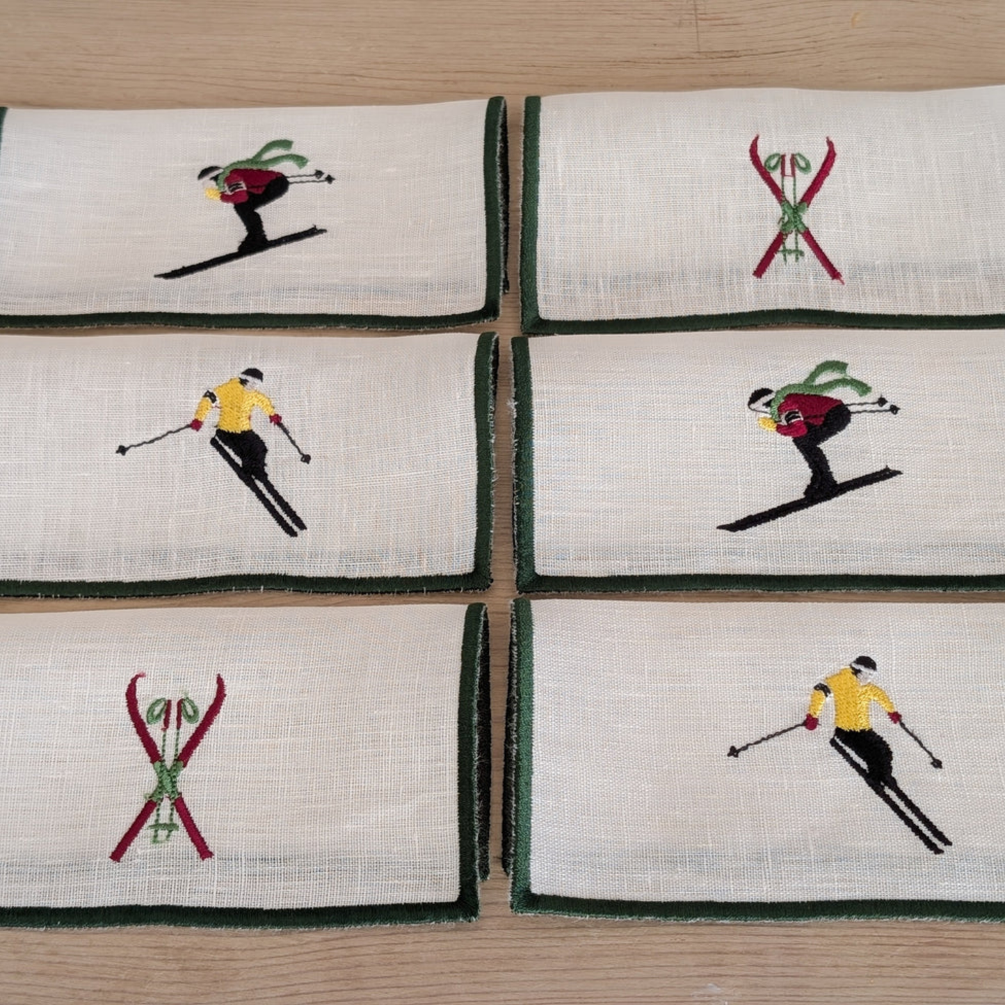 SKI Embroidered Cocktail Napkins (Set of 6)