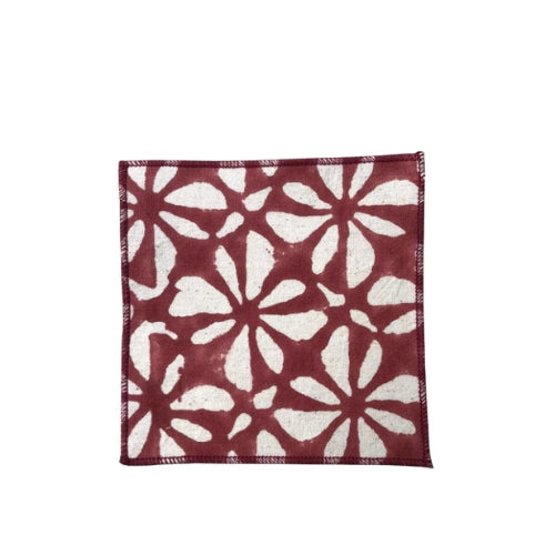 Red Rosy Sips Cloth Napkin | Block-Printed Cotton | 5x5 in