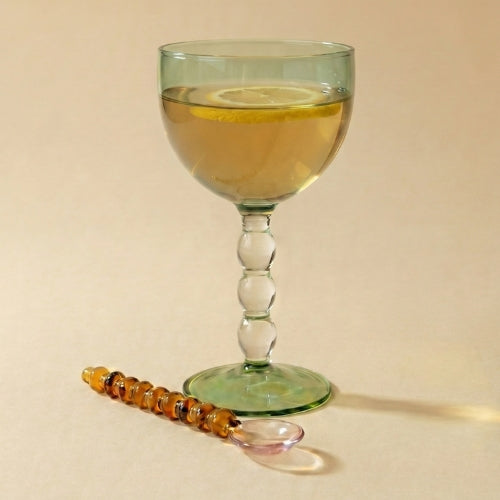 Green Bubble Stem Cocktail Glass 6.2x3.5 Inches Set of 2 - Casa Amarosa