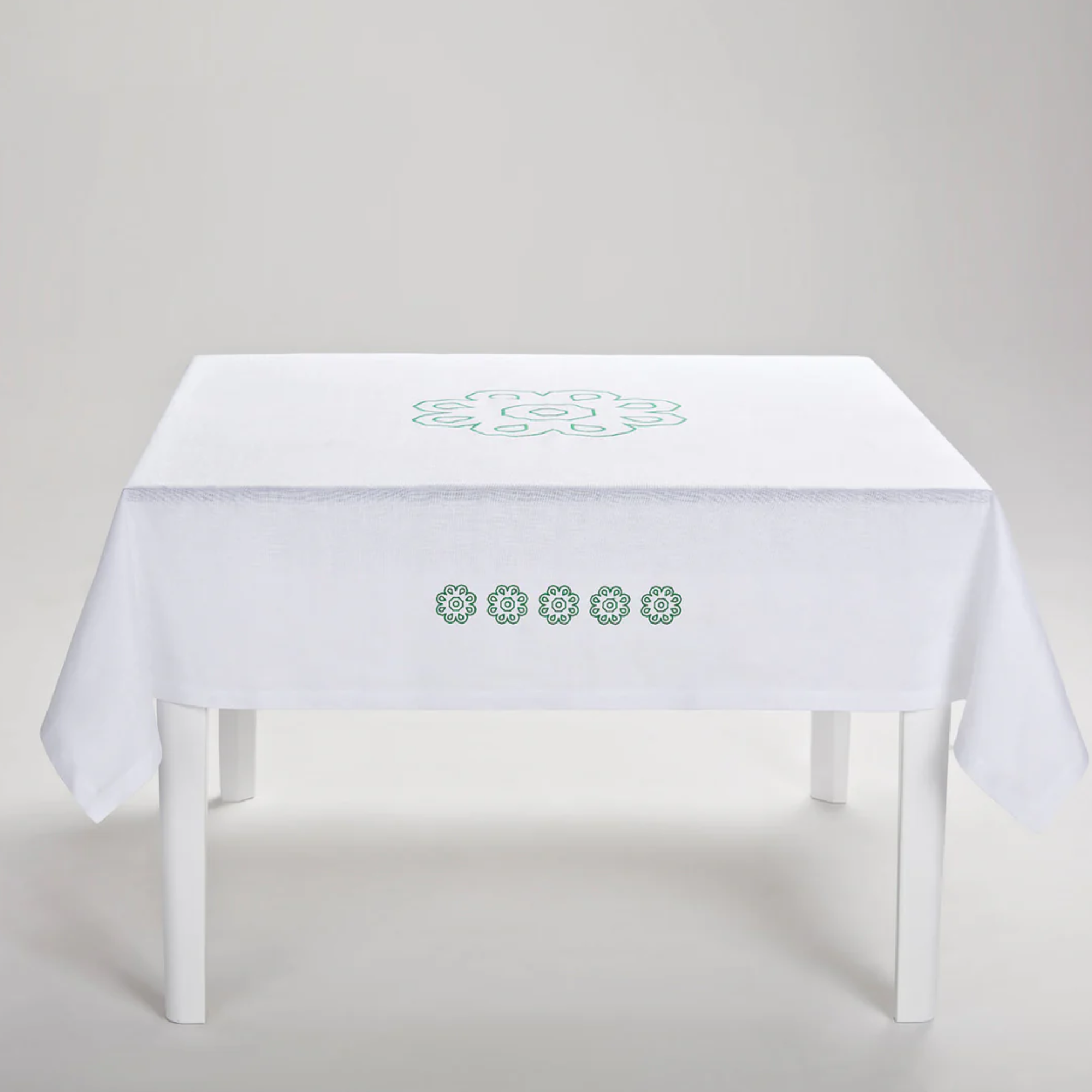 Green Castello Svevo Tablecloth  - White Linen