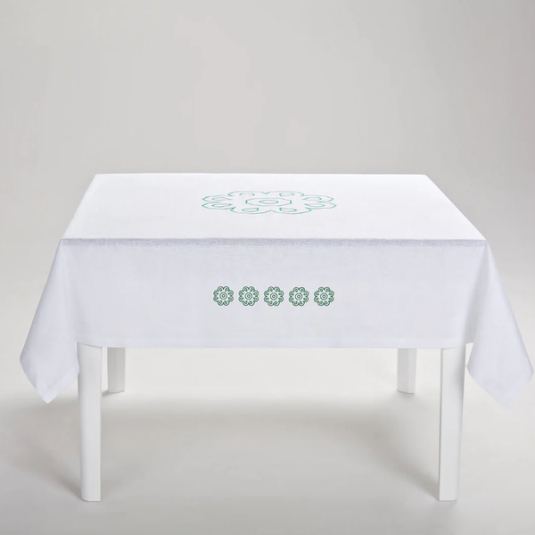Green Castello Svevo Tablecloth  - White Linen