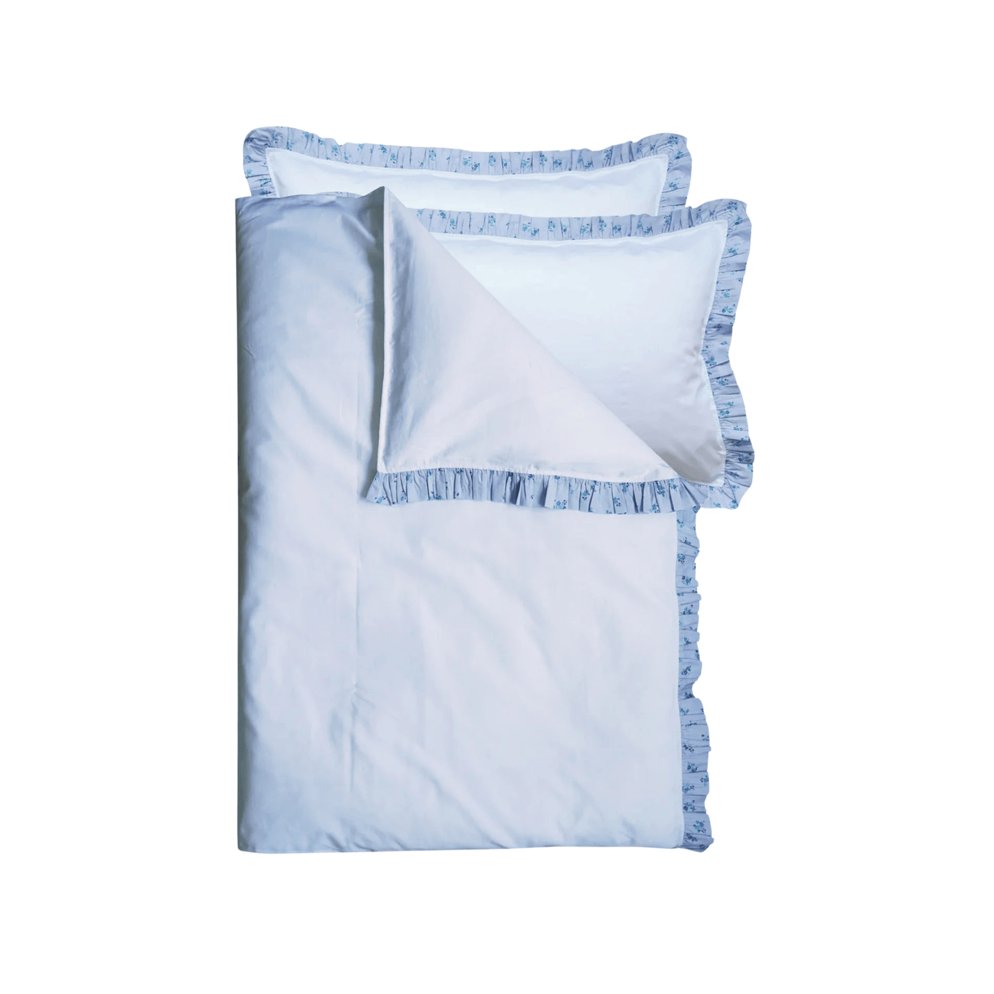 Frill-Edge White Duvet Set Made With Liberty Fabrics & Bridgerton Posy Corsage Blue