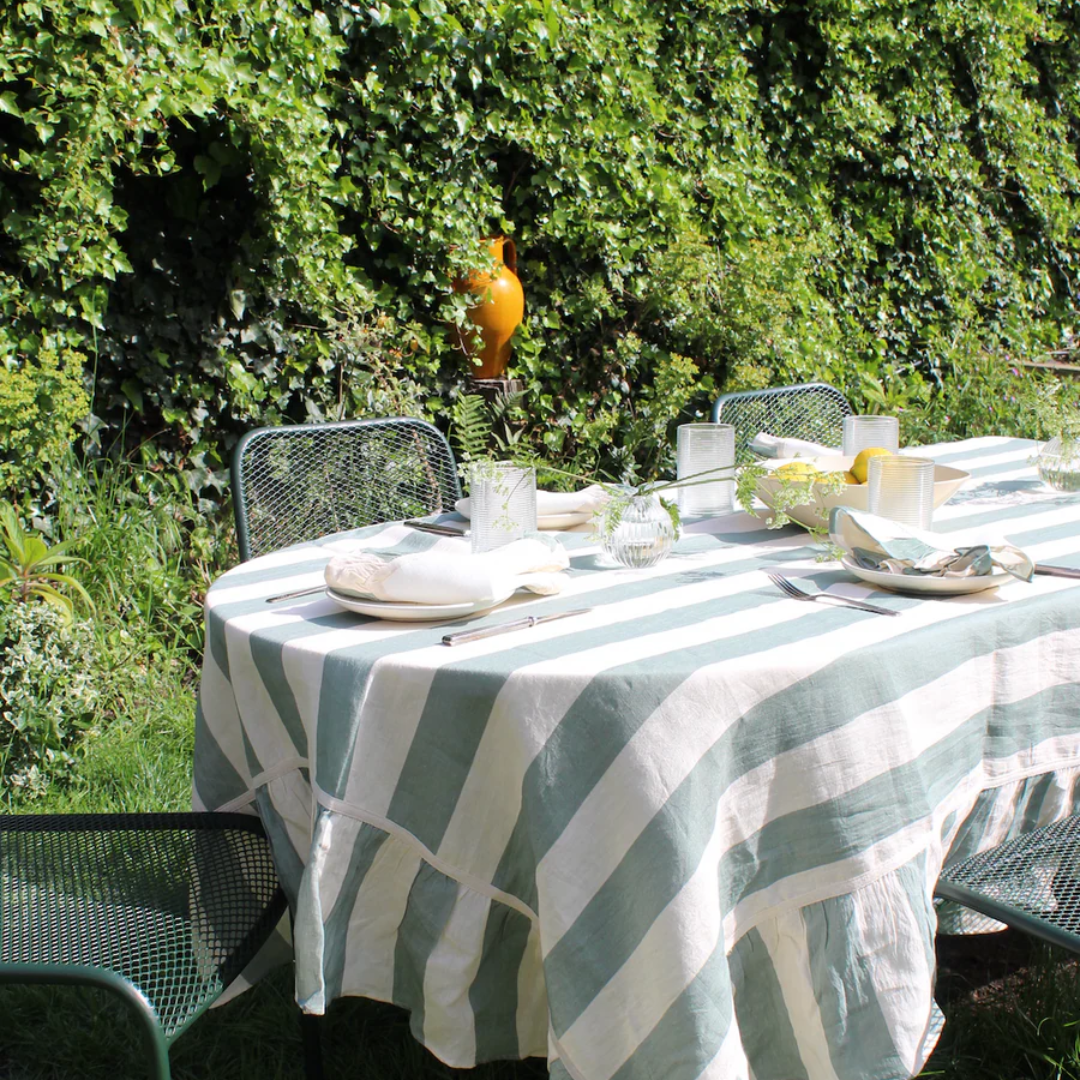 Sea Green Wide Stripe Tablecloth