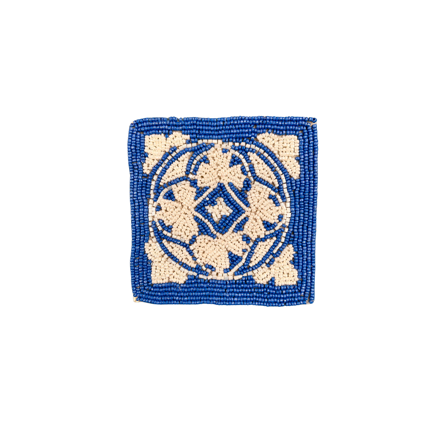’Azulejo Tiles’ Beaded Coasters - Ocean Blue & Ivory (set of 4)
