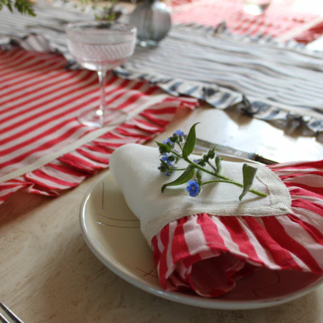 Cherry Red Candy Stripe - Set of 2 Napkins