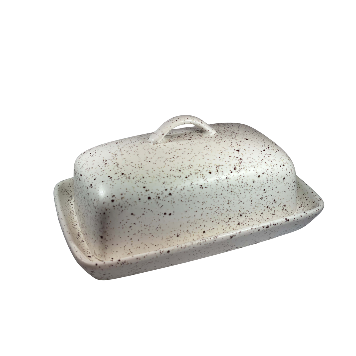 Stoneware Speckled White Butter Dish