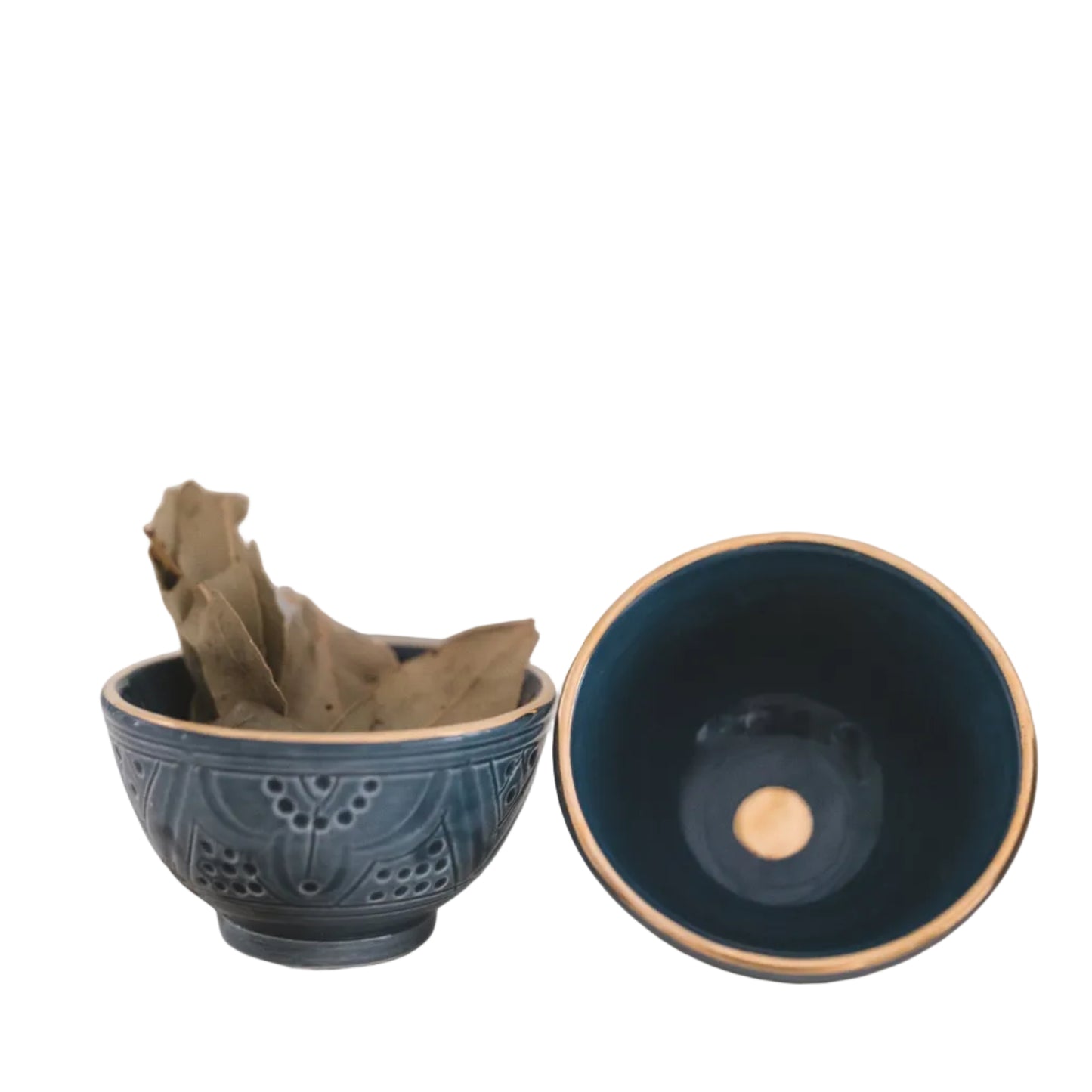 2 MINI BOLS CÉRAMIQUE EMPREINTE BLEU GRIS GOLD (6901400797226)