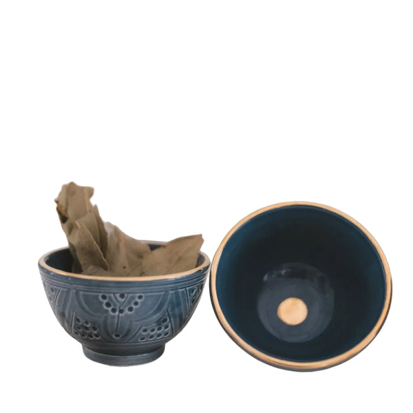 2 MINI BOLS CÉRAMIQUE EMPREINTE BLEU GRIS GOLD (6901400797226)
