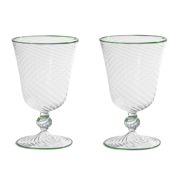 The Dido Venetian Wine Glass in Green, Set of Two