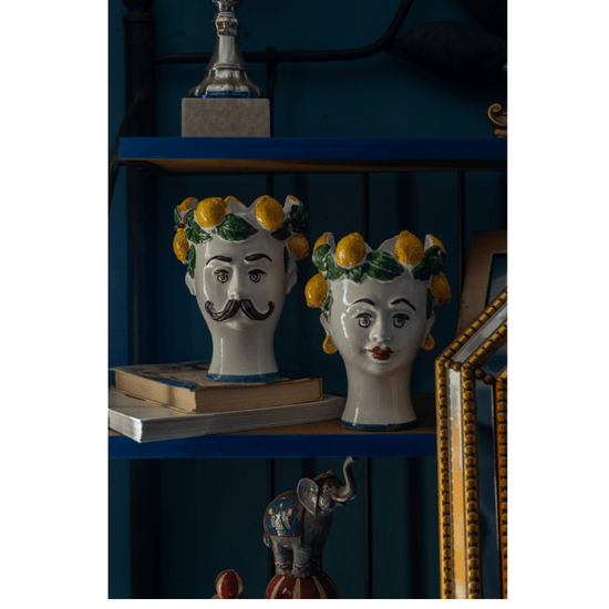 Handpainted Ceramic Candle Men Head Lemon