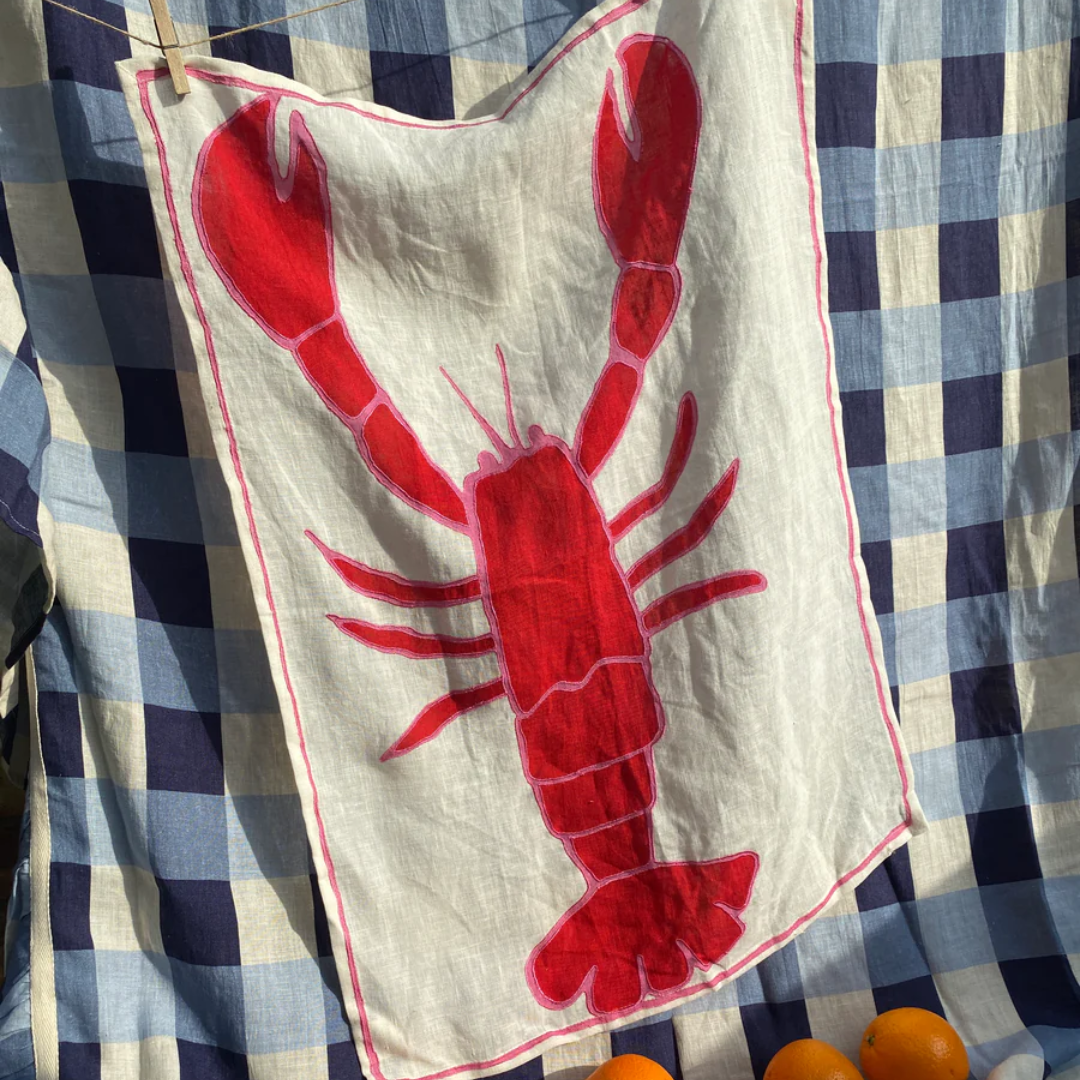 Lobster Embroidered Tea Towel