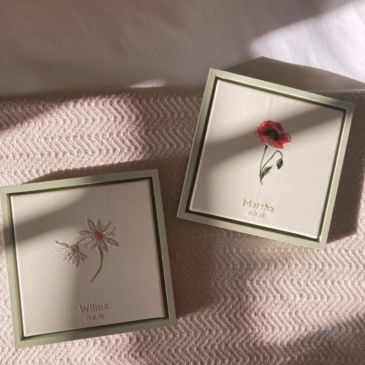 Personalised Birth Flower Embroidered Canvas