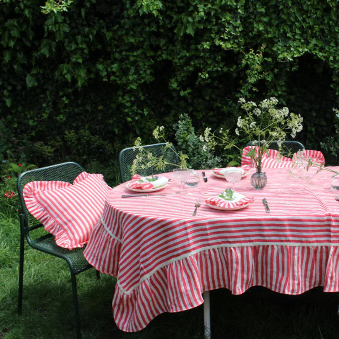 Cherry Red Candy Stripe Tablecloth