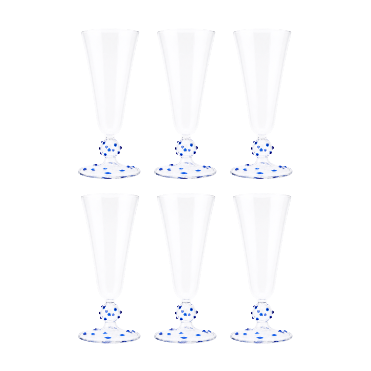 Blue Pom Champagne Flute - Set of Six