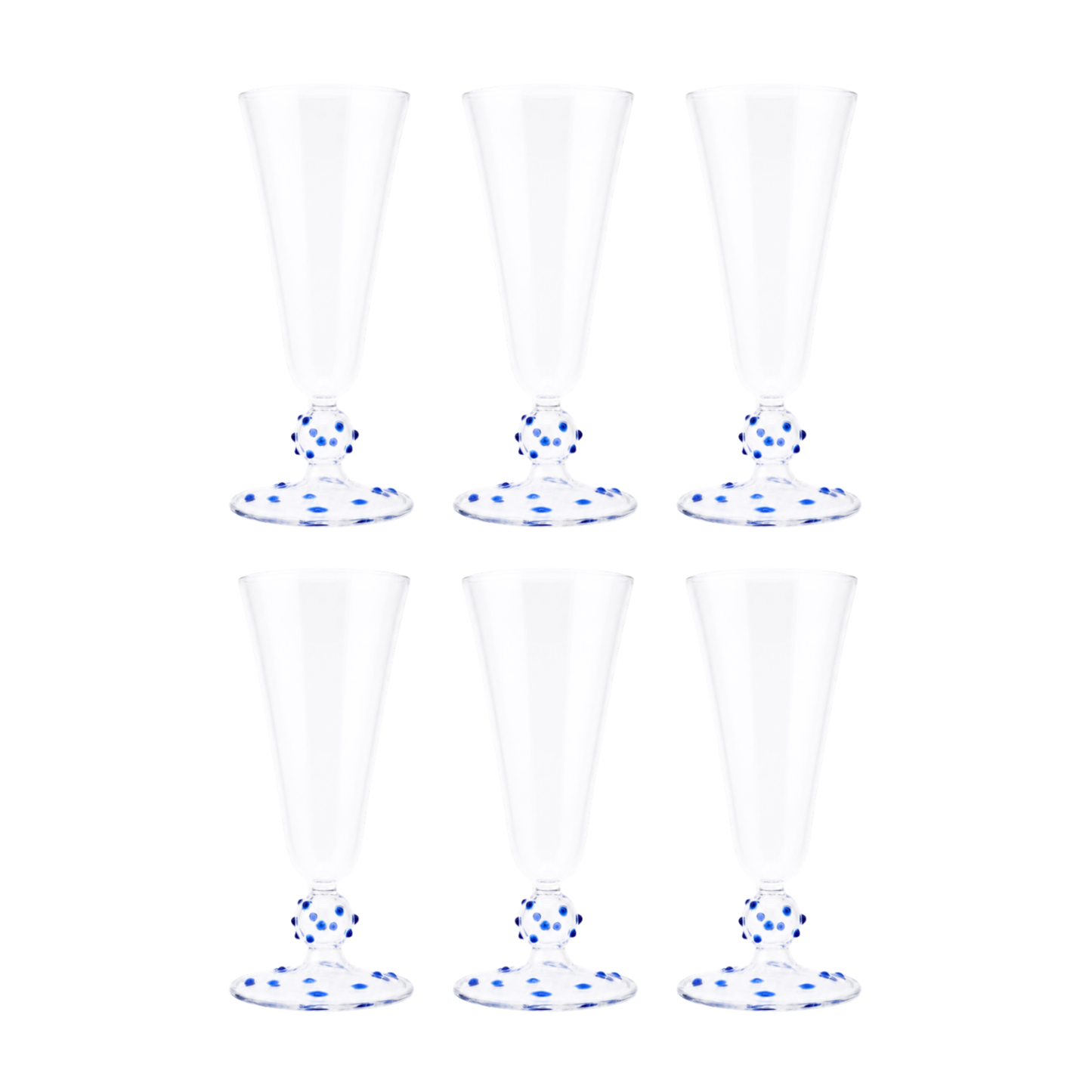 Blue Pom Champagne Flute - Set of Six