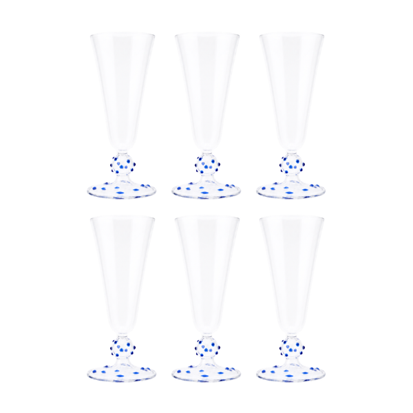 Blue Pom Champagne Flute - Set of Six