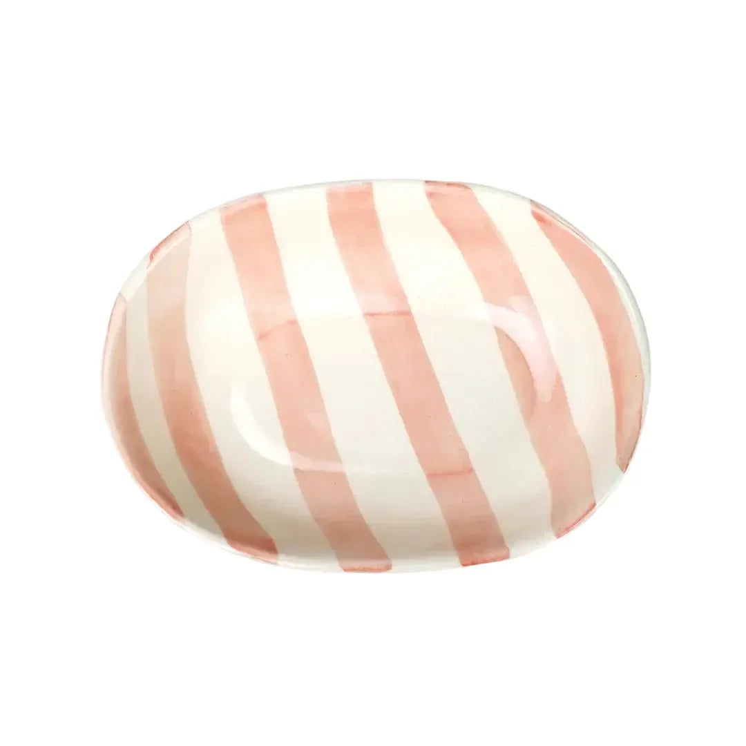 Ceramic Stripe Bowl Pink 7x5x2 Inches Set of 4 - Casa Amarosa