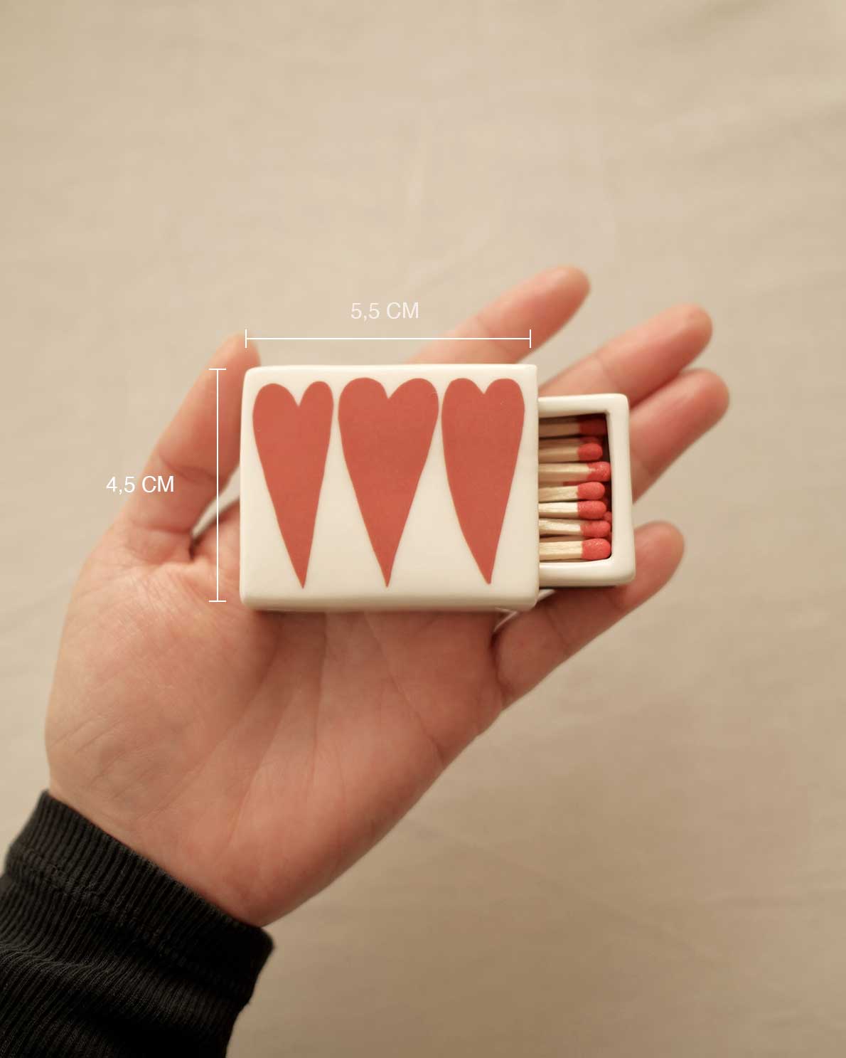 Mini 3 Hearts’ Ceramic Matchbox