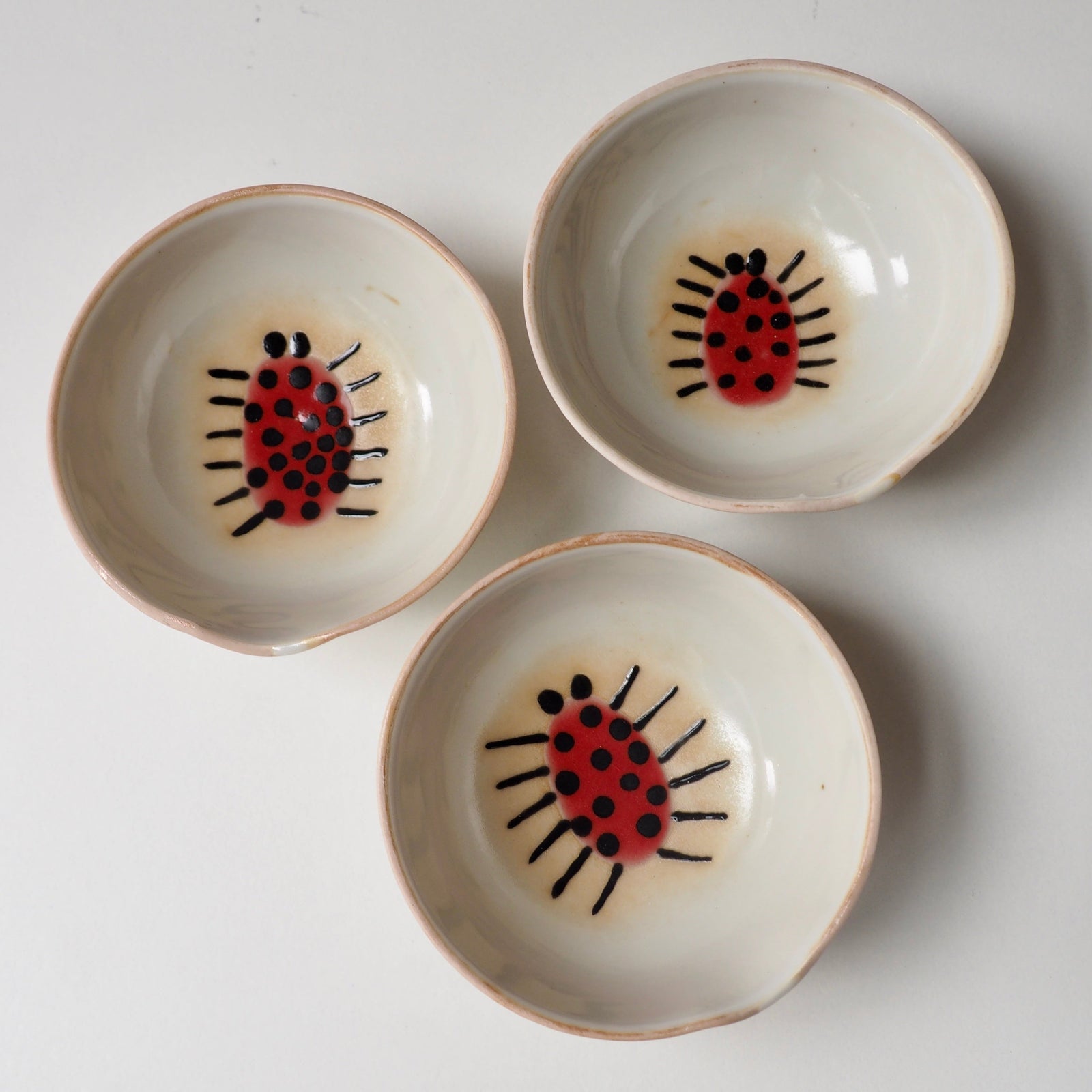 Handmade Mini Red Spotted Beetle Porcelain Ceramic Ring Dish