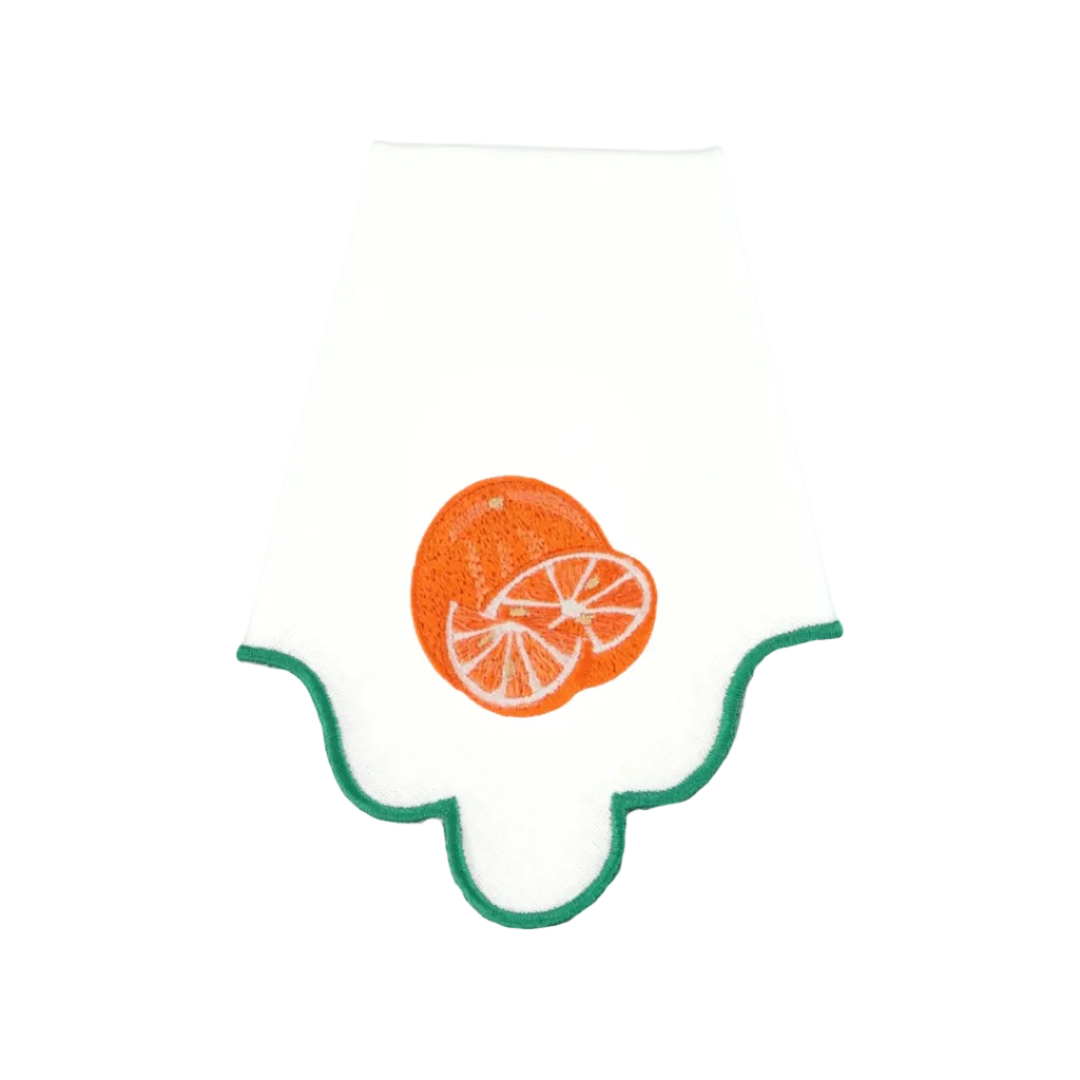 Scalloped Napkin with Orange Embroidery