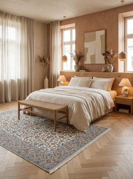 Kashan — Hand-knotted, 206x333 cm, Beige, 100% Virgin Wool | Detail view