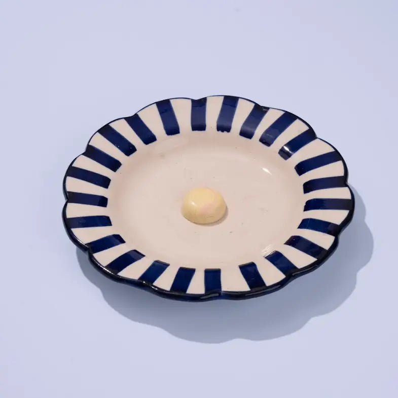 Ceramic Stripe Dinner Plate, Blue 10x10x1.25 Inches - Casa Amarosa