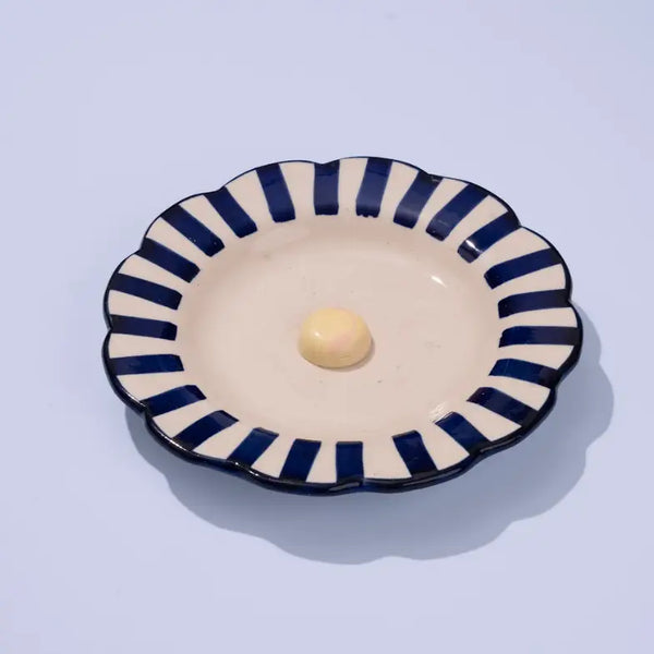 Ceramic Stripe Dinner Plate, Blue 10x10x1.25 Inches - Casa Amarosa