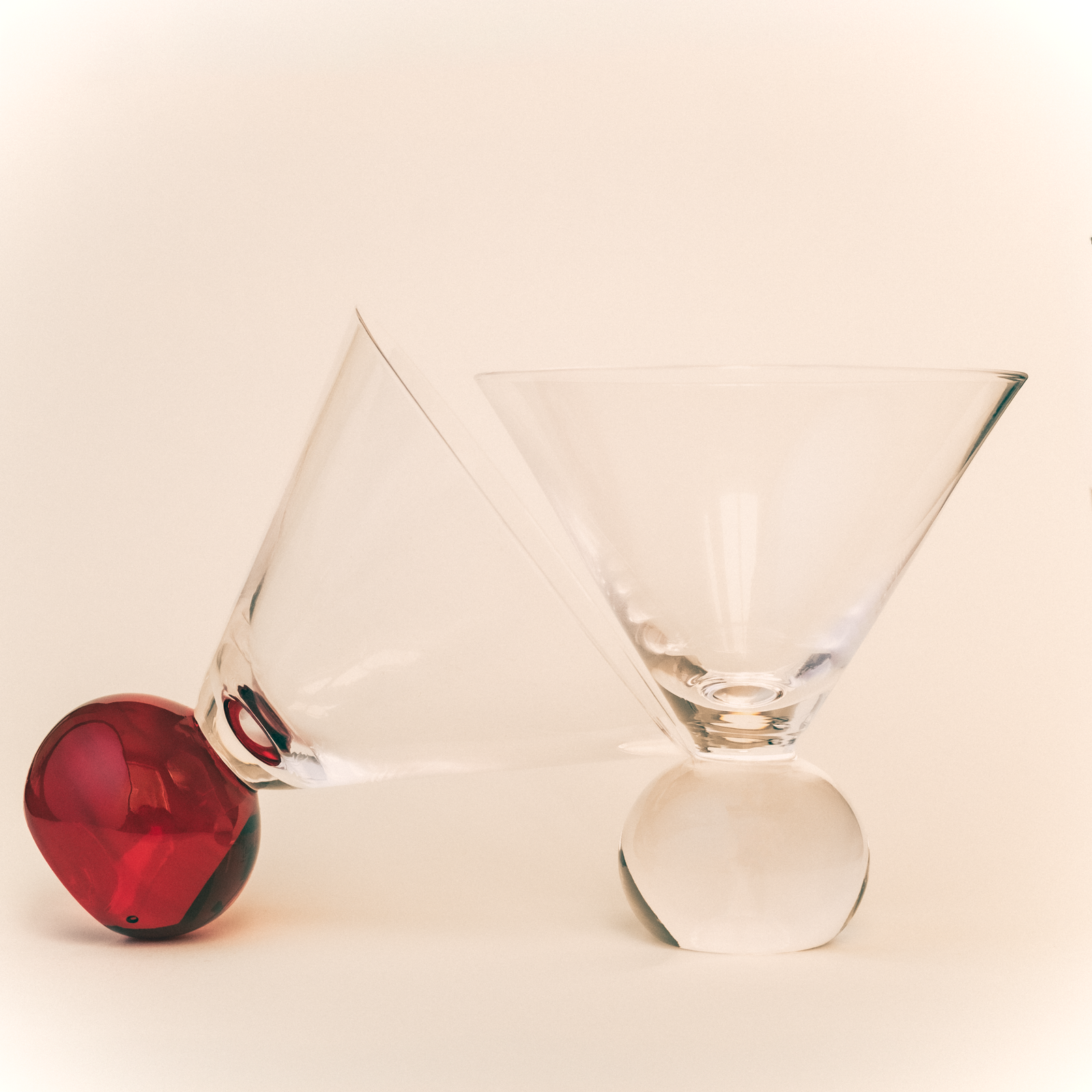 Cocktail Glasses, Red/ Clear - Set of 2