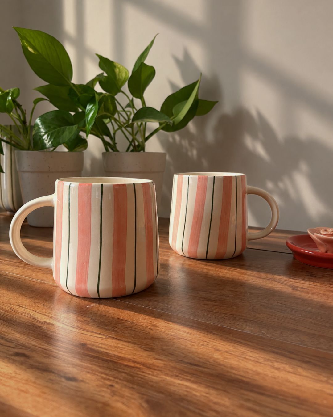 Blue & Pink Striped Mug | Hand-Painted Ceramic | 250ml