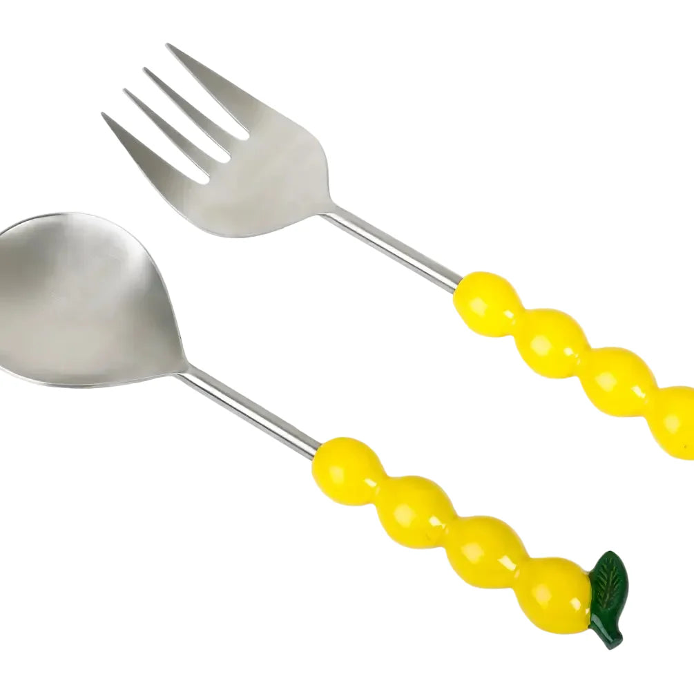 Salad Server with Lemon Handle, (Set of 2 ) - 9.5x3 Inches