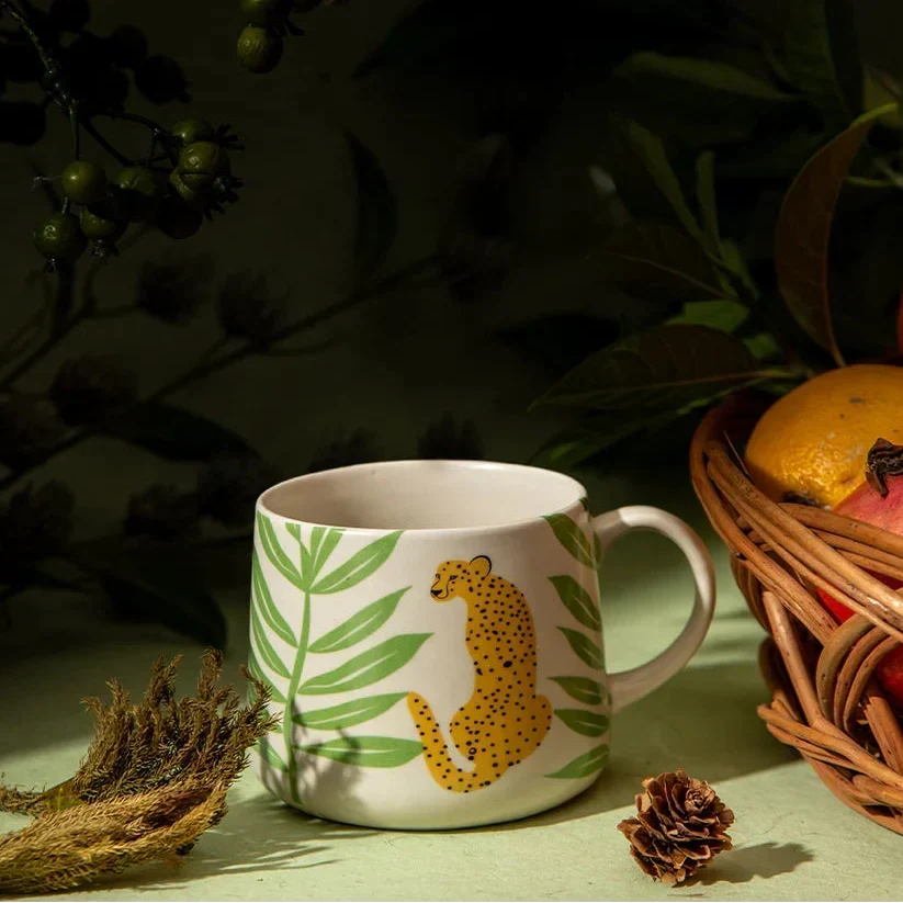 Off White Cheetah Coffee Mug | Handpainted Ceramic | 10oz (Set of 2)