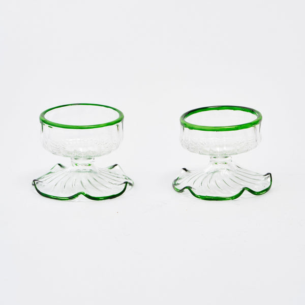 Green Rimmed Tealight Holders (set of 2)