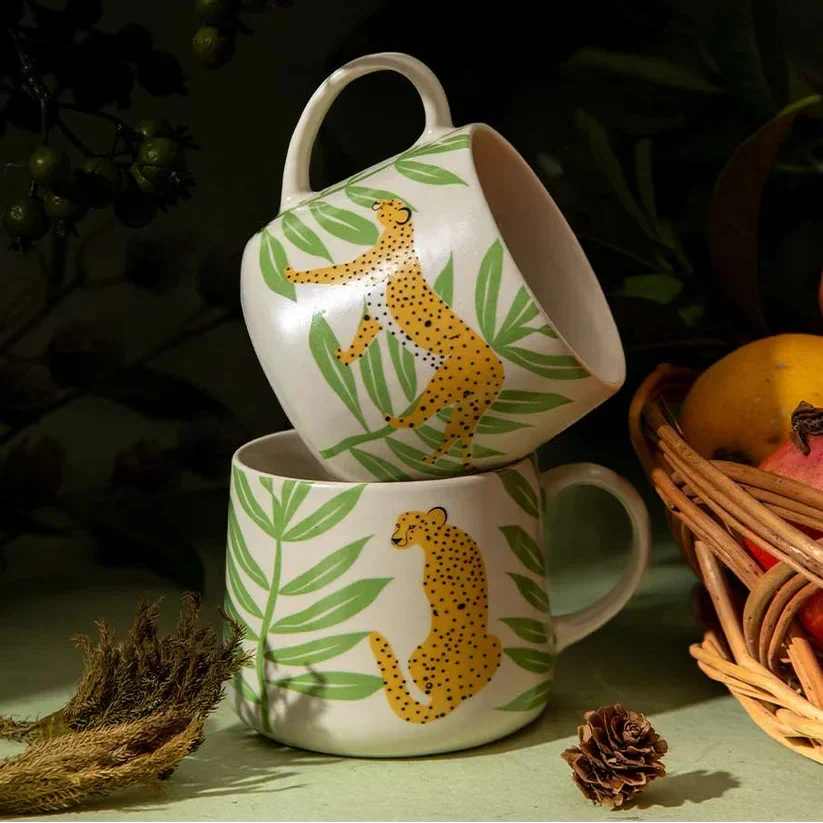 Off White Cheetah Coffee Mug | Handpainted Ceramic | 10oz (Set of 2)