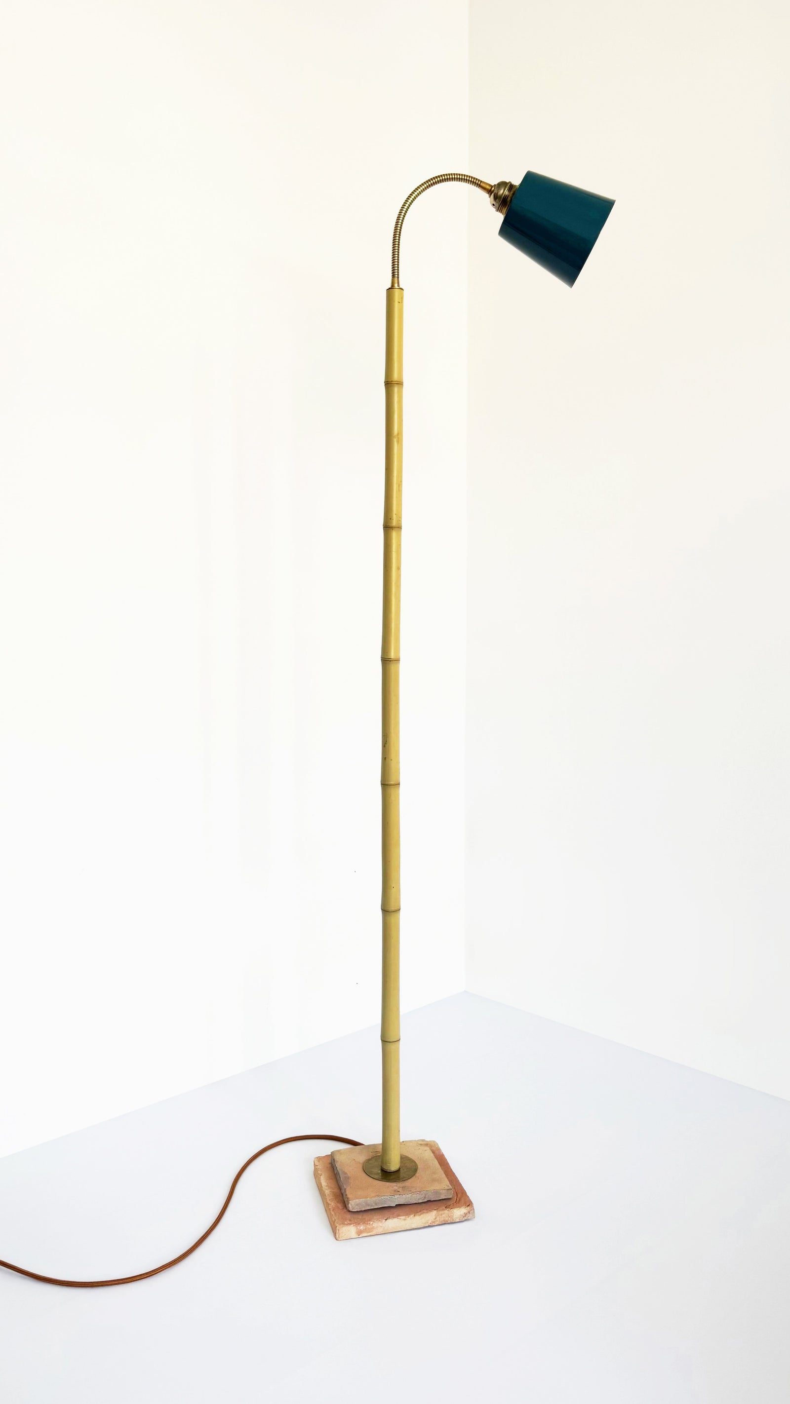 Bamboo and Terracotta Floor Lamp - Blue