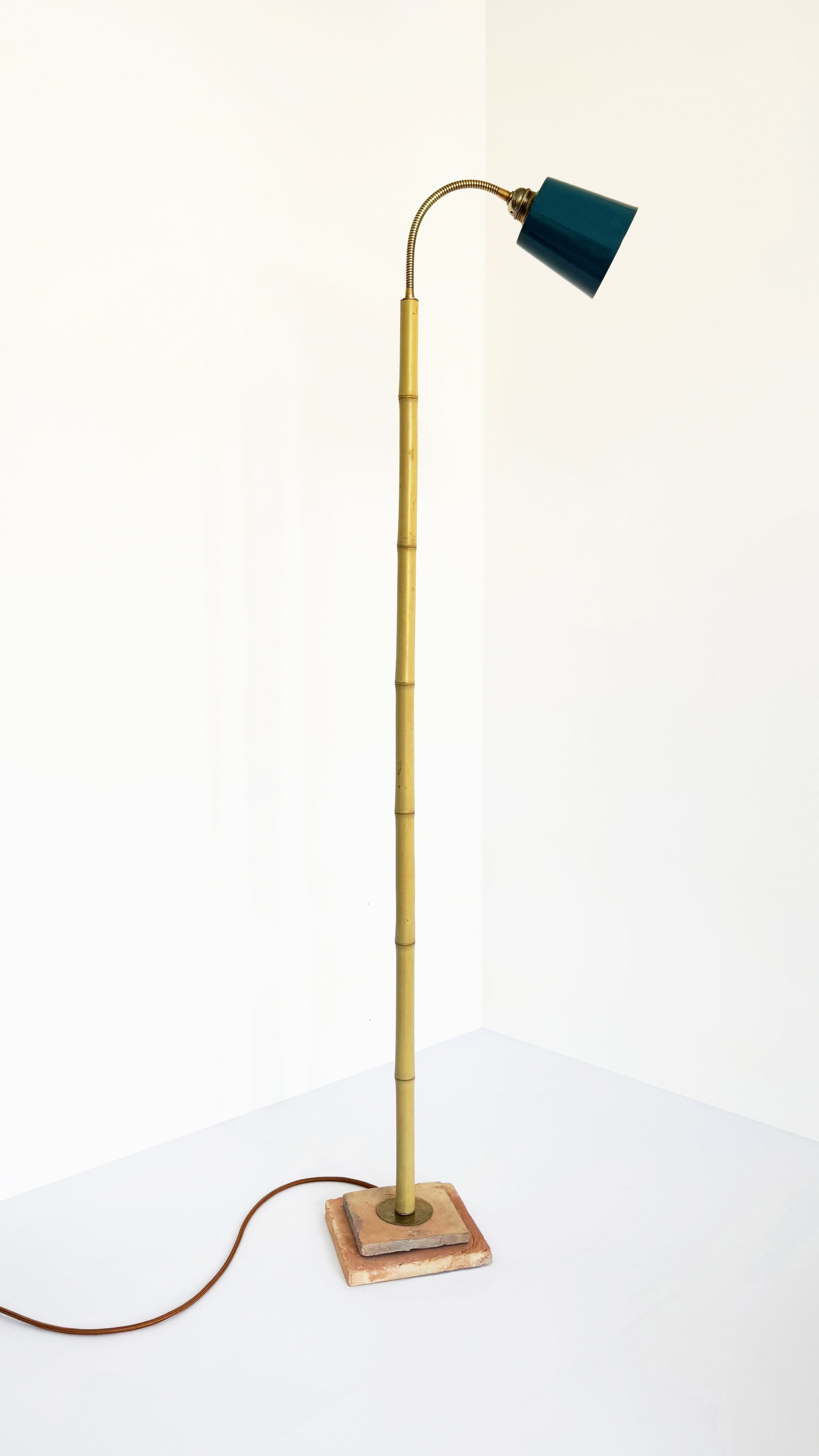 Bamboo and Terracotta Floor Lamp - Blue