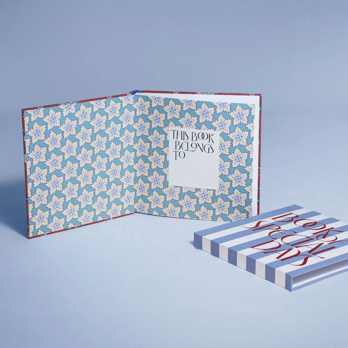 Book of Special Days Heritage Red interior with floral endpapers and This Book Belongs To page