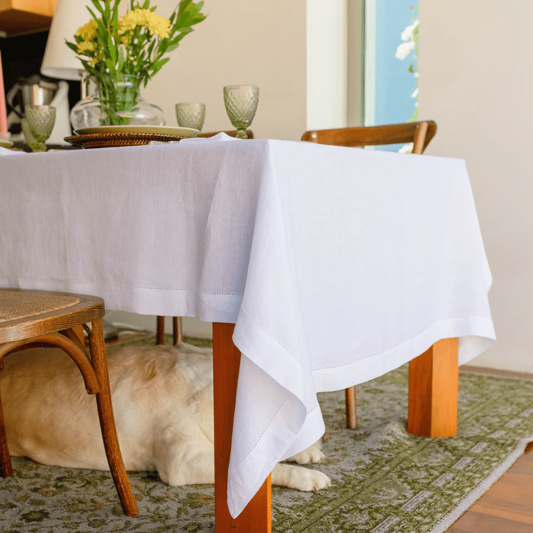 Hemstitch Linen/Cotton Tablecloth, White