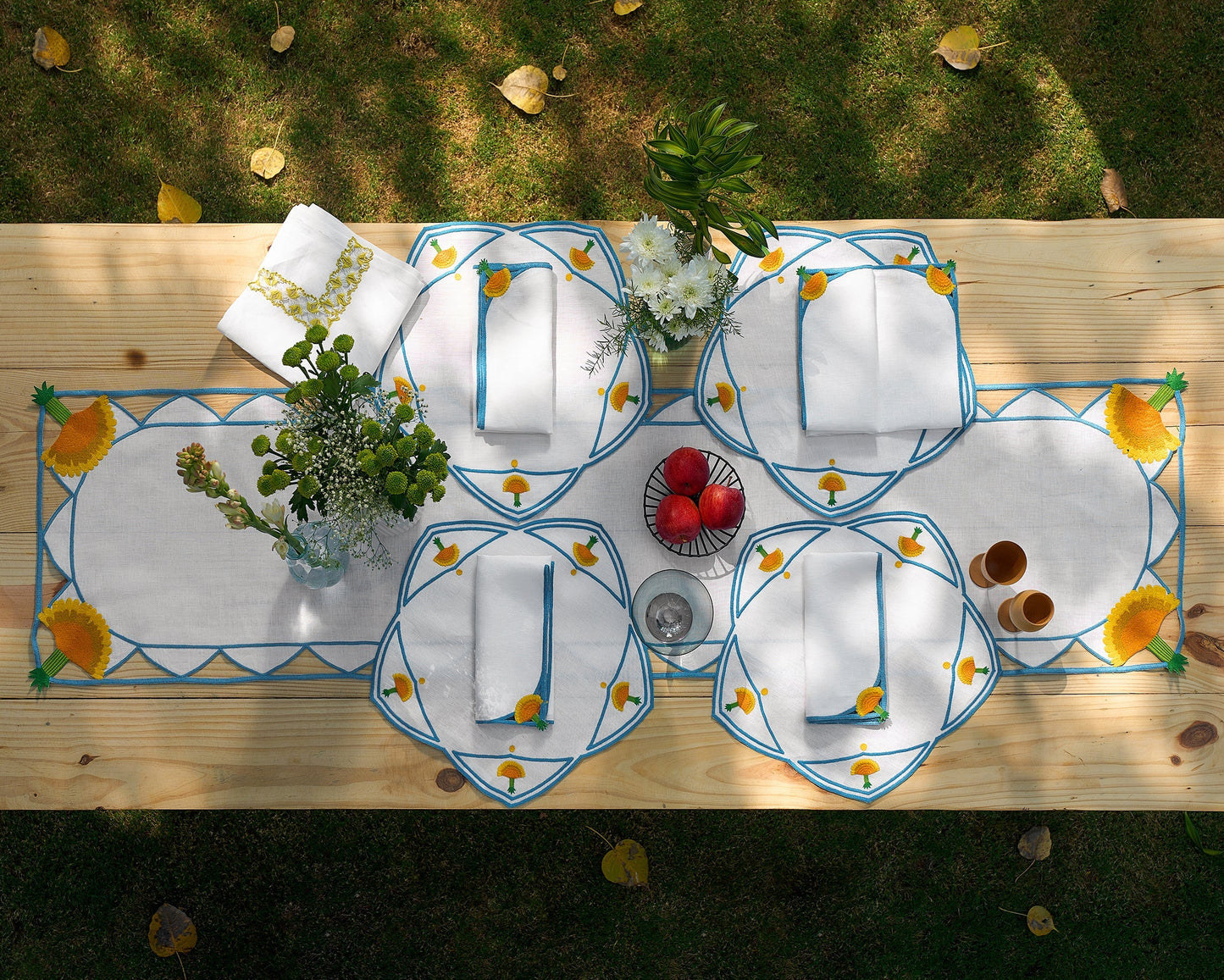 Hand Embroidered Dandelion Drift Table Runner 16.5" × 67"