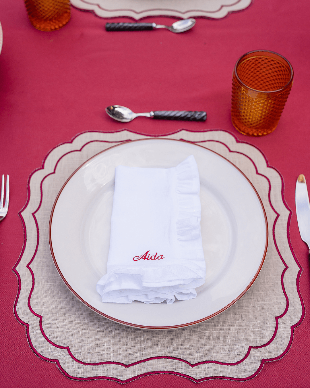 Personalised White Ruffle Linen Napkin