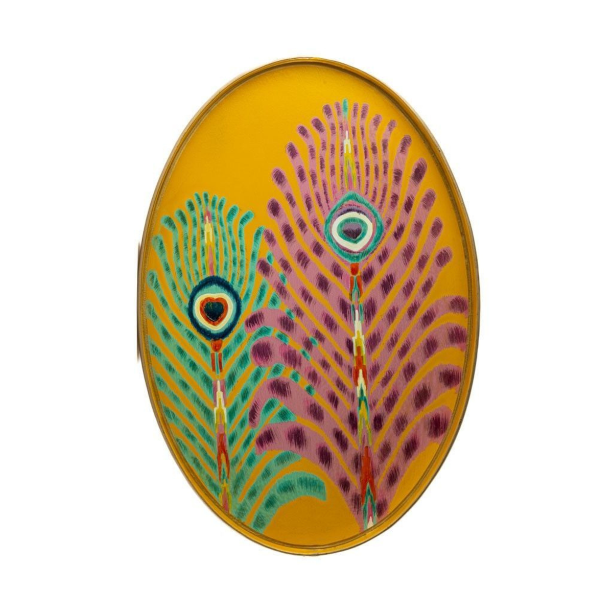 Les Ottomans x Matthew Williamson Hand-Painted Peacock Iron Tray - Yellow