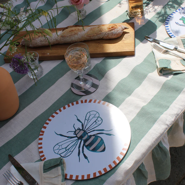 Sea Green Wide Stripe Tablecloth