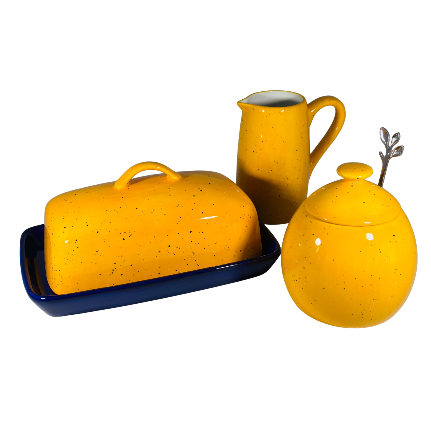 Butter Dish Sugar Bowl and Milk Jug Set - Royal Blue Dish