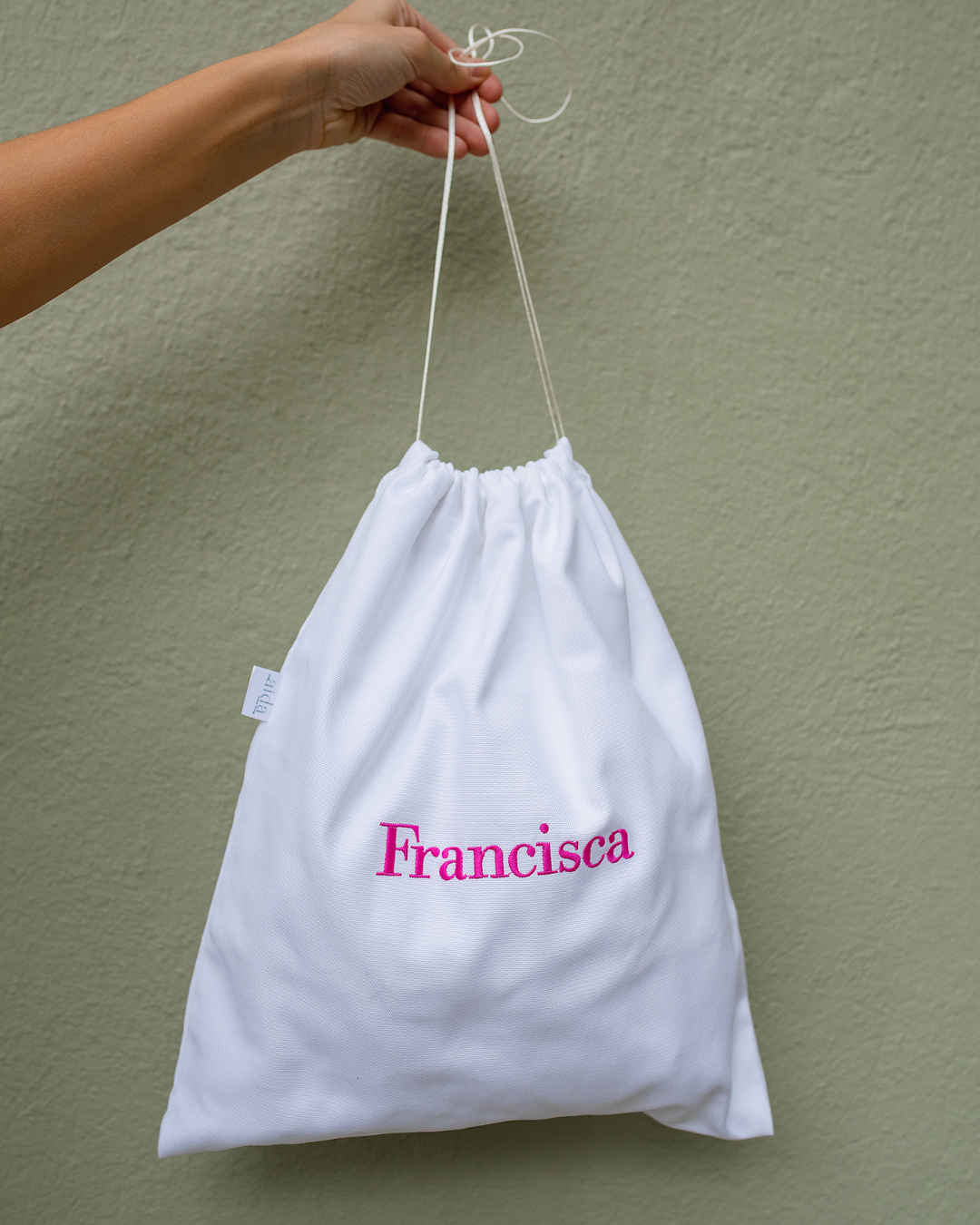 Personalised White Drawstring Bag
