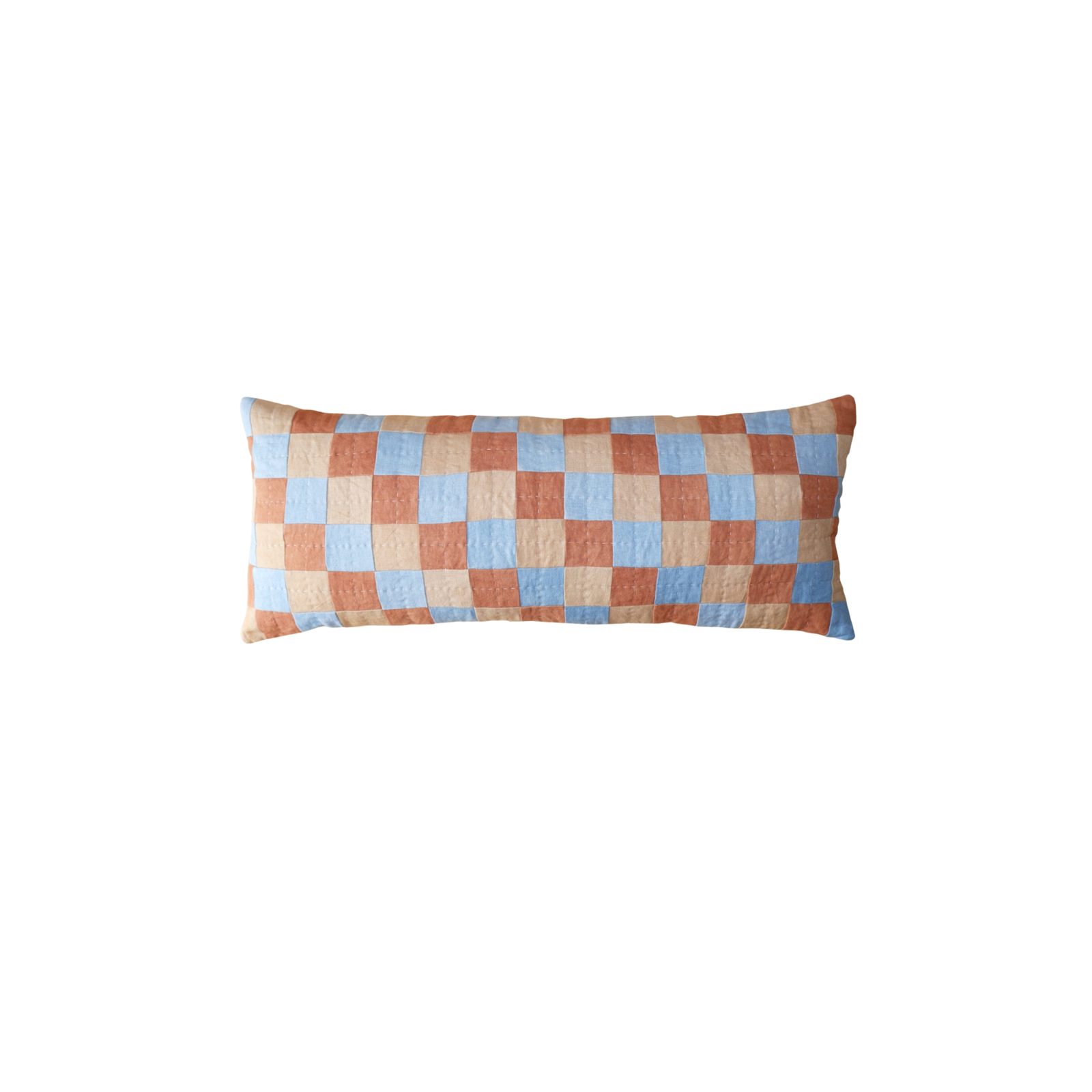Chequered Cushion in Blue, Terracotta and Cream